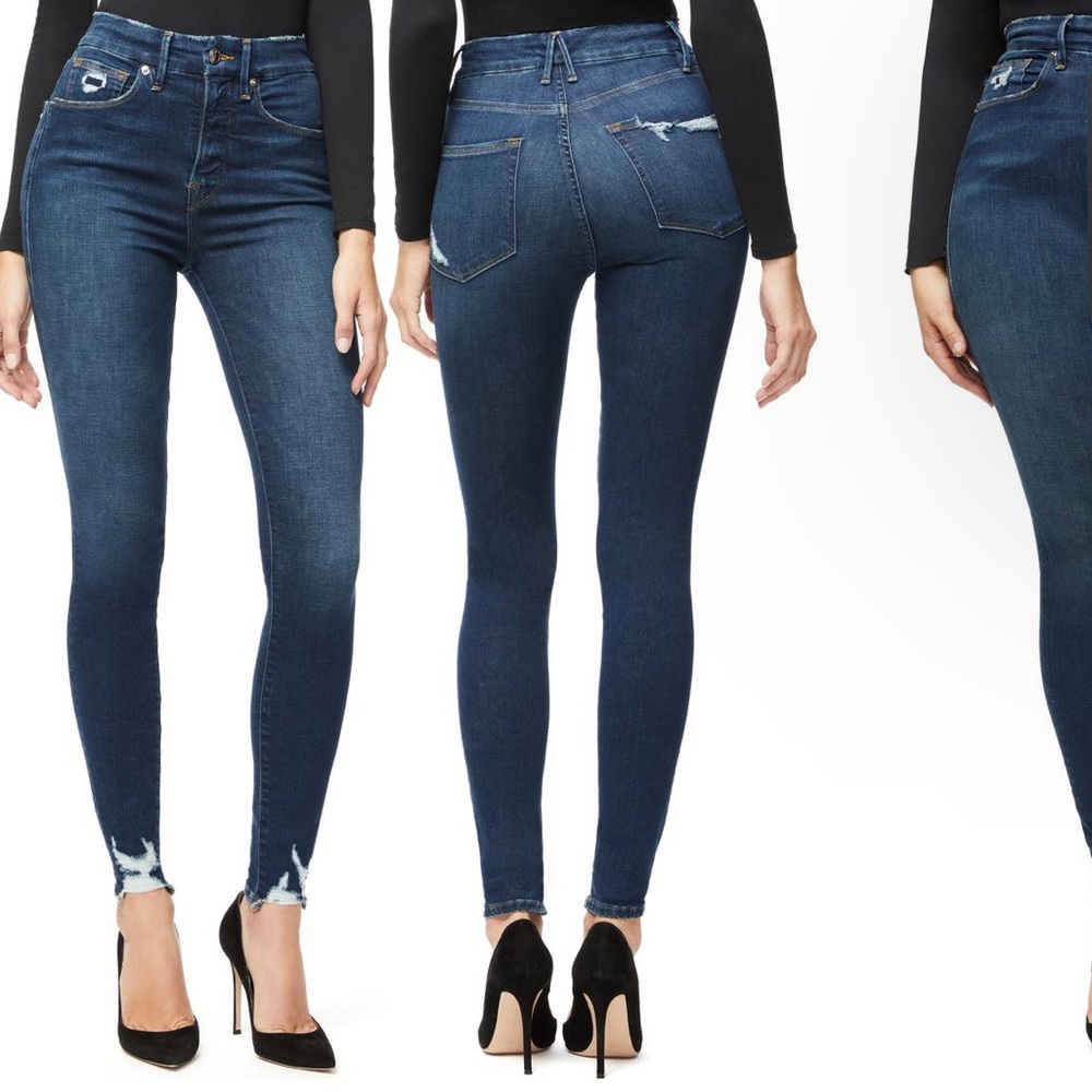Good American Good Waist Distressed High Waist Ankle Skinny Jeans